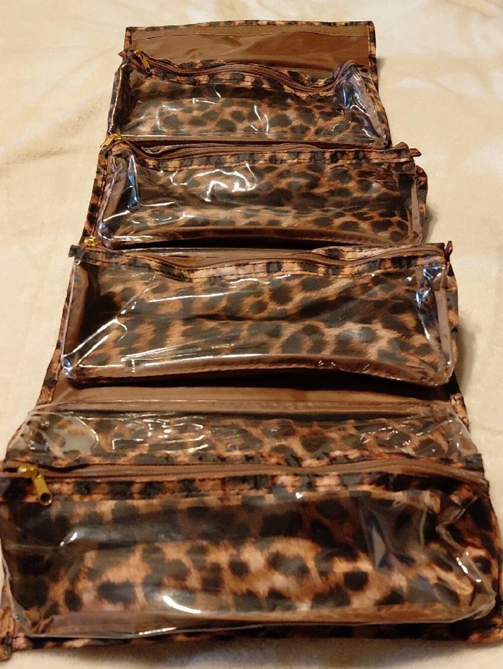 Leopard Print Cosmetic Tote Bag - Brown